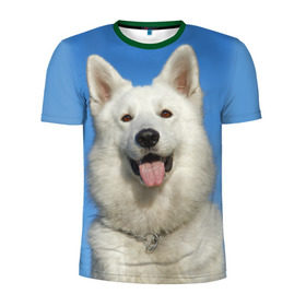 Мужская футболка 3D спортивная с принтом белый пес в Белгороде, 100% полиэстер с улучшенными характеристиками | приталенный силуэт, круглая горловина, широкие плечи, сужается к линии бедра | dog | friend | взгляд | волк | друг | пес | собака | хаски