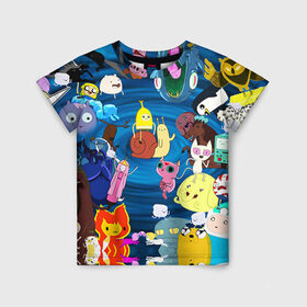 Детская футболка 3D с принтом Adventure Time 1 в Белгороде, 100% гипоаллергенный полиэфир | прямой крой, круглый вырез горловины, длина до линии бедер, чуть спущенное плечо, ткань немного тянется | adventure time | bubblegum | dog | finn | jake | marcelline | время приключений | джейк и финн | марселин | пупырка