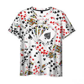 Мужская футболка 3D с принтом Роял-флеш в Белгороде, 100% полиэфир | прямой крой, круглый вырез горловины, длина до линии бедер | Тематика изображения на принте: карты | покер