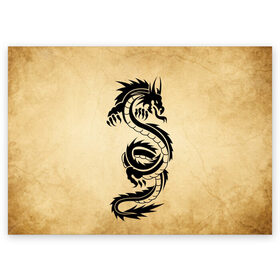Поздравительная открытка с принтом Убийственный змей в Белгороде, 100% бумага | плотность бумаги 280 г/м2, матовая, на обратной стороне линовка и место для марки
 | dragon | дракон | дракоша | змей | когти | крылья | монстр | огонь | пламя | рога | тату | татуировка | трайбл | чешуя | чудовище | шипы