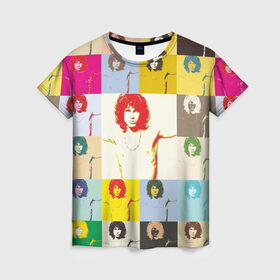 Женская футболка 3D с принтом Pop Art Jim Morrison The Doors в Белгороде, 100% полиэфир ( синтетическое хлопкоподобное полотно) | прямой крой, круглый вырез горловины, длина до линии бедер | jim morrison | the doors | арт | дорс | моррисон