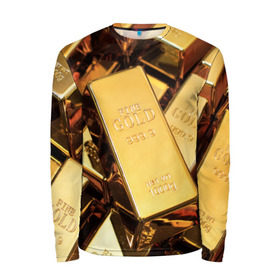 Мужской лонгслив 3D с принтом GOLD 999,9 в Белгороде, 100% полиэстер | длинные рукава, круглый вырез горловины, полуприлегающий силуэт | банк | богатство | драгоценность | золото | слитки