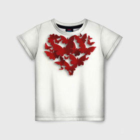 Детская футболка 3D с принтом Сердце из бабочек в Белгороде, 100% гипоаллергенный полиэфир | прямой крой, круглый вырез горловины, длина до линии бедер, чуть спущенное плечо, ткань немного тянется | 