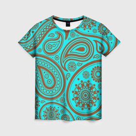 Женская футболка 3D с принтом Paisley в Белгороде, 100% полиэфир ( синтетическое хлопкоподобное полотно) | прямой крой, круглый вырез горловины, длина до линии бедер | огурцы | орнамент | пейсли | турецкие | яркий