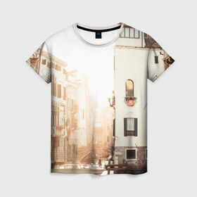 Женская футболка 3D с принтом Венеция в Белгороде, 100% полиэфир ( синтетическое хлопкоподобное полотно) | прямой крой, круглый вырез горловины, длина до линии бедер | sity | венеция | вода | город | европа | лето | лодки | любовь | мост | свет