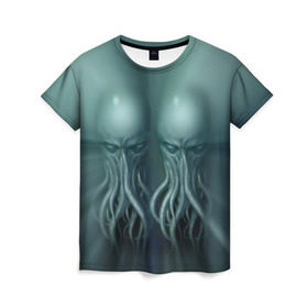Женская футболка 3D с принтом Двойной Ктулху в Белгороде, 100% полиэфир ( синтетическое хлопкоподобное полотно) | прямой крой, круглый вырез горловины, длина до линии бедер | cthulhu | ctulhu | осьминог