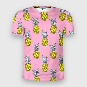 Мужская футболка 3D спортивная с принтом Ананасы 2 в Белгороде, 100% полиэстер с улучшенными характеристиками | приталенный силуэт, круглая горловина, широкие плечи, сужается к линии бедра | летний | паттерн | розовый