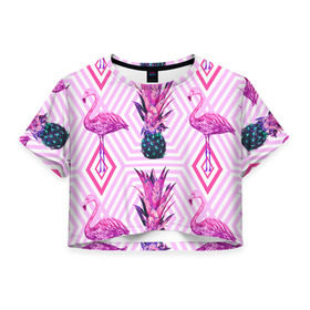 Женская футболка 3D укороченная с принтом Ананасы 12 в Белгороде, 100% полиэстер | круглая горловина, длина футболки до линии талии, рукава с отворотами | летний | паттерн | светлый