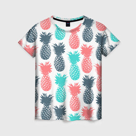 Женская футболка 3D с принтом Ананасы 13 в Белгороде, 100% полиэфир ( синтетическое хлопкоподобное полотно) | прямой крой, круглый вырез горловины, длина до линии бедер | летний | паттерн | светлый