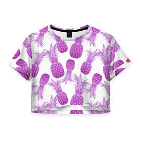 Женская футболка 3D укороченная с принтом Ананасы 14 в Белгороде, 100% полиэстер | круглая горловина, длина футболки до линии талии, рукава с отворотами | летний | паттерн | светлый