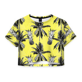 Женская футболка 3D укороченная с принтом Ананасы 18 в Белгороде, 100% полиэстер | круглая горловина, длина футболки до линии талии, рукава с отворотами | летний | паттерн | светлый