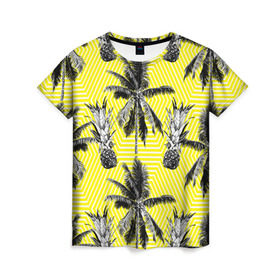 Женская футболка 3D с принтом Ананасы 18 в Белгороде, 100% полиэфир ( синтетическое хлопкоподобное полотно) | прямой крой, круглый вырез горловины, длина до линии бедер | летний | паттерн | светлый