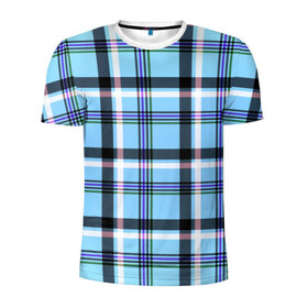 Мужская футболка 3D спортивная с принтом Blue line в Белгороде, 100% полиэстер с улучшенными характеристиками | приталенный силуэт, круглая горловина, широкие плечи, сужается к линии бедра | клетки | полотно | текстура | ткань