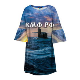 Детское платье 3D с принтом Подводная лодка в Белгороде, 100% полиэстер | прямой силуэт, чуть расширенный к низу. Круглая горловина, на рукавах — воланы | Тематика изображения на принте: вмф | морской флот | моряк | тельняшка | флот | якорь
