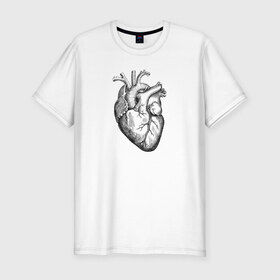 Мужская футболка премиум с принтом Heart в Белгороде, 92% хлопок, 8% лайкра | приталенный силуэт, круглый вырез ворота, длина до линии бедра, короткий рукав | вектор | карандаш | кардиология | кровь | мышца | орган | пульс | рисунок | сердце | черный