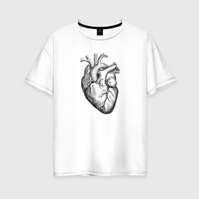 Женская футболка хлопок Oversize с принтом Heart в Белгороде, 100% хлопок | свободный крой, круглый ворот, спущенный рукав, длина до линии бедер
 | вектор | карандаш | кардиология | кровь | мышца | орган | пульс | рисунок | сердце | черный