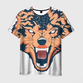 Мужская футболка 3D с принтом Red wolf в Белгороде, 100% полиэфир | прямой крой, круглый вырез горловины, длина до линии бедер | вектор | волк | глаза | голова | голод | дикий | оранжевый | охота | хищник | ярость