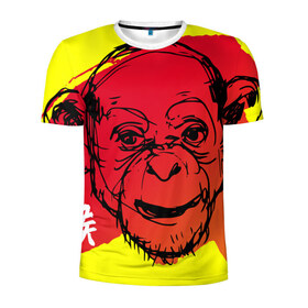 Мужская футболка 3D спортивная с принтом Fire Monkey в Белгороде, 100% полиэстер с улучшенными характеристиками | приталенный силуэт, круглая горловина, широкие плечи, сужается к линии бедра | Тематика изображения на принте: мартышка | обезьяна | огненная