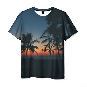 Мужская футболка 3D с принтом Пальмы в Белгороде, 100% полиэфир | прямой крой, круглый вырез горловины, длина до линии бедер | Тематика изображения на принте: sea | summer | берег | лето | море | океан | отдых | пальмы | пляж | солнце