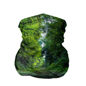Бандана-труба 3D с принтом Лес в Белгороде, 100% полиэстер, ткань с особыми свойствами — Activecool | плотность 150‒180 г/м2; хорошо тянется, но сохраняет форму | forest | деревья | дорога | зелень | лес | рельсы | сосны | тайга
