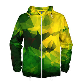 Мужская ветровка 3D с принтом Polygonal в Белгороде, 100% полиэстер | подол и капюшон оформлены резинкой с фиксаторами, два кармана без застежек по бокам, один потайной карман на груди | желтый | зеленый | полигоны
