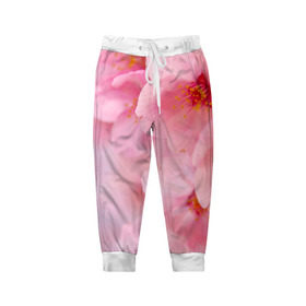 Детские брюки 3D с принтом Сакура в Белгороде, 100% полиэстер | манжеты по низу, эластичный пояс регулируется шнурком, по бокам два кармана без застежек, внутренняя часть кармана из мелкой сетки | Тематика изображения на принте: весна | вишня | розовый | цветение | цветы | япония