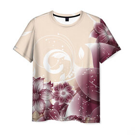 Мужская футболка 3D с принтом flowers в Белгороде, 100% полиэфир | прямой крой, круглый вырез горловины, длина до линии бедер | арт | краска | лето | лучи | любовь | популярные | природа | рисунки | свет | цветы