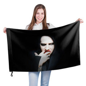 Флаг 3D с принтом Marilyn Manson в Белгороде, 100% полиэстер | плотность ткани — 95 г/м2, размер — 67 х 109 см. Принт наносится с одной стороны | звезда | знаменитость | музыка | мэрилин мэнсон | певец | рокер