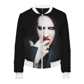 Женский бомбер 3D с принтом Marilyn Manson в Белгороде, 100% полиэстер | застегивается на молнию, по бокам два кармана без застежек, мягкие манжеты, по низу бомбера и на воротнике — эластичная резинка | звезда | знаменитость | музыка | мэрилин мэнсон | певец | рокер