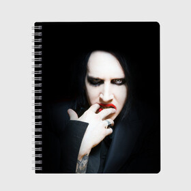 Тетрадь с принтом Marilyn Manson в Белгороде, 100% бумага | 48 листов, плотность листов — 60 г/м2, плотность картонной обложки — 250 г/м2. Листы скреплены сбоку удобной пружинной спиралью. Уголки страниц и обложки скругленные. Цвет линий — светло-серый
 | звезда | знаменитость | музыка | мэрилин мэнсон | певец | рокер