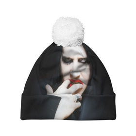 Шапка 3D c помпоном с принтом Marilyn Manson в Белгороде, 100% полиэстер | универсальный размер, печать по всей поверхности изделия | Тематика изображения на принте: звезда | знаменитость | музыка | мэрилин мэнсон | певец | рокер