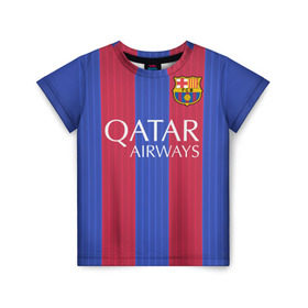 Детская футболка 3D с принтом Барселона форма в Белгороде, 100% гипоаллергенный полиэфир | прямой крой, круглый вырез горловины, длина до линии бедер, чуть спущенное плечо, ткань немного тянется | Тематика изображения на принте: barca | barcelona | барса | барселона | футбол