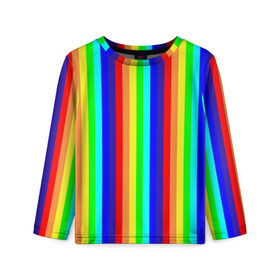 Детский лонгслив 3D с принтом Радуга вертикальные полосы в Белгороде, 100% полиэстер | длинные рукава, круглый вырез горловины, полуприлегающий силуэт
 | вертикальные | жёлтый | зелёный | красный | оранжевый | полосы | радуга | синий | фиолетовый