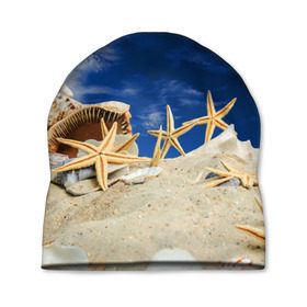 Шапка 3D с принтом Морской пляж 1 в Белгороде, 100% полиэстер | универсальный размер, печать по всей поверхности изделия | море | отдых | отпуск | пляж | ракушки | туризм
