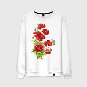 Мужской свитшот хлопок с принтом Маки в Белгороде, 100% хлопок |  | embroidery | flowers | poppies | red | wild | вышивка | красные | маки | полевые | цветы