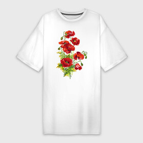 Платье-футболка хлопок с принтом Маки в Белгороде,  |  | embroidery | flowers | poppies | red | wild | вышивка | красные | маки | полевые | цветы