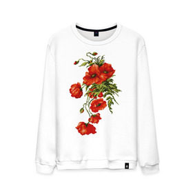 Мужской свитшот хлопок с принтом Маки в Белгороде, 100% хлопок |  | embroidery | flowers | poppies | red | wild | вышивка | красные | маки | полевые | цветы