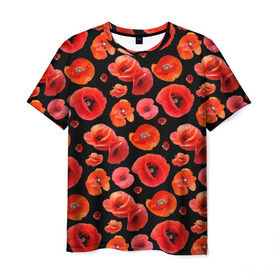 Мужская футболка 3D с принтом Маки в Белгороде, 100% полиэфир | прямой крой, круглый вырез горловины, длина до линии бедер | flowers | красные | маки | цветы