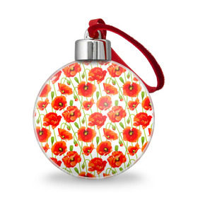 Ёлочный шар с принтом Маки в Белгороде, Пластик | Диаметр: 77 мм | flowers | красные | маки | паттерн | цветы