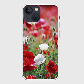 Чехол для iPhone 13 mini с принтом Маки в Белгороде,  |  | field | flowers | meadow | poppies | red | white | белые | красные | луг | маки | поле | полевые | цветы