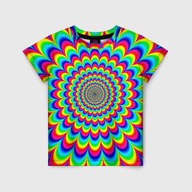 Детская футболка 3D с принтом Psychedelic в Белгороде, 100% гипоаллергенный полиэфир | прямой крой, круглый вырез горловины, длина до линии бедер, чуть спущенное плечо, ткань немного тянется | круги | радужный | разоцветный | яркий