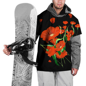 Накидка на куртку 3D с принтом Маки в Белгороде, 100% полиэстер |  | background | black | flowers | flying | petals | poppies | red | wild | wind | ветер | красные | лепестки | летят | маки | полевые | фон | цветы | черный