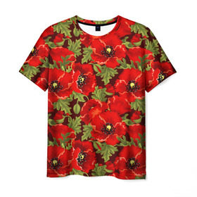 Мужская футболка 3D с принтом Маки в Белгороде, 100% полиэфир | прямой крой, круглый вырез горловины, длина до линии бедер | flowers | poppies | red | wild | красные | мак | маки | полевые | цветы