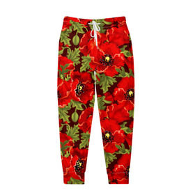 Мужские брюки 3D с принтом Маки в Белгороде, 100% полиэстер | манжеты по низу, эластичный пояс регулируется шнурком, по бокам два кармана без застежек, внутренняя часть кармана из мелкой сетки | flowers | poppies | red | wild | красные | мак | маки | полевые | цветы