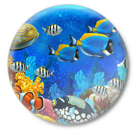 Значок с принтом Экзотические рыбки в Белгороде,  металл | круглая форма, металлическая застежка в виде булавки | животые | красочные | морские | рыбки | цветные | экзотические