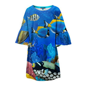 Детское платье 3D с принтом Экзотические рыбки в Белгороде, 100% полиэстер | прямой силуэт, чуть расширенный к низу. Круглая горловина, на рукавах — воланы | Тематика изображения на принте: животые | красочные | морские | рыбки | цветные | экзотические