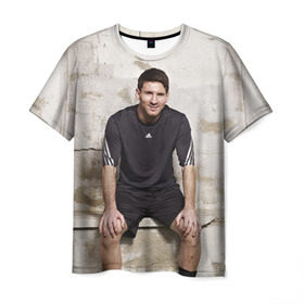 Мужская футболка 3D с принтом Месси в Белгороде, 100% полиэфир | прямой крой, круглый вырез горловины, длина до линии бедер | аргентина | барселона | испания | футбол | футболист