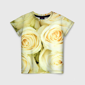 Детская футболка 3D с принтом Белые розы в Белгороде, 100% гипоаллергенный полиэфир | прямой крой, круглый вырез горловины, длина до линии бедер, чуть спущенное плечо, ткань немного тянется | лепестки | розы | цветы