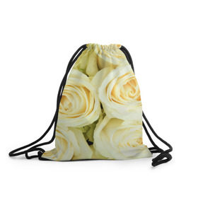 Рюкзак-мешок 3D с принтом Белые розы в Белгороде, 100% полиэстер | плотность ткани — 200 г/м2, размер — 35 х 45 см; лямки — толстые шнурки, застежка на шнуровке, без карманов и подкладки | лепестки | розы | цветы