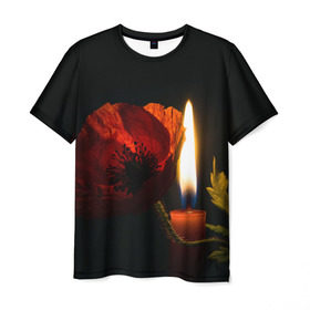 Мужская футболка 3D с принтом Мак и свеча в Белгороде, 100% полиэфир | прямой крой, круглый вырез горловины, длина до линии бедер | Тематика изображения на принте: маки | свеча | цветы